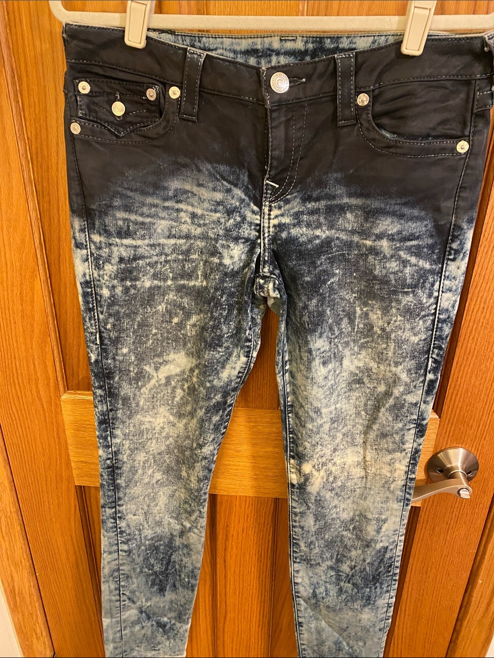 True Religion Women's Black and Blue Acid Wash Skinny Jeans Vintage Y2K Sz 31